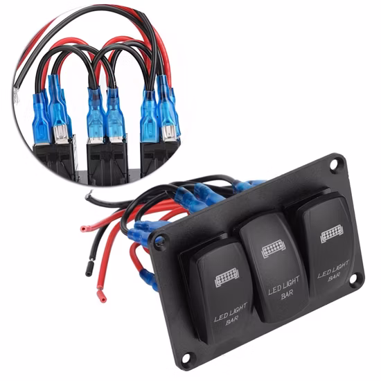 Pannello interruttori a doppia luce a 3 gruppi Barra luminosa posteriore a LED Rosso Blu Verde per auto RV Marine Yacht